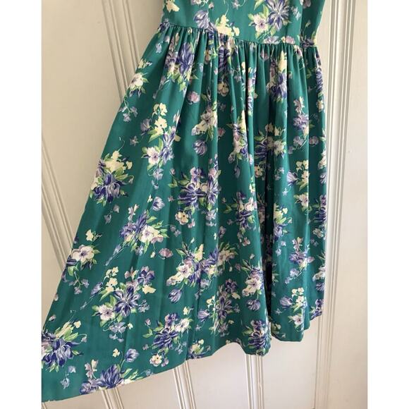 Vtg Laura Ashley Tea Dress Green Floral Cottagecore Exposed Shoulder Size 6 (4) - Picture 2 of 12
